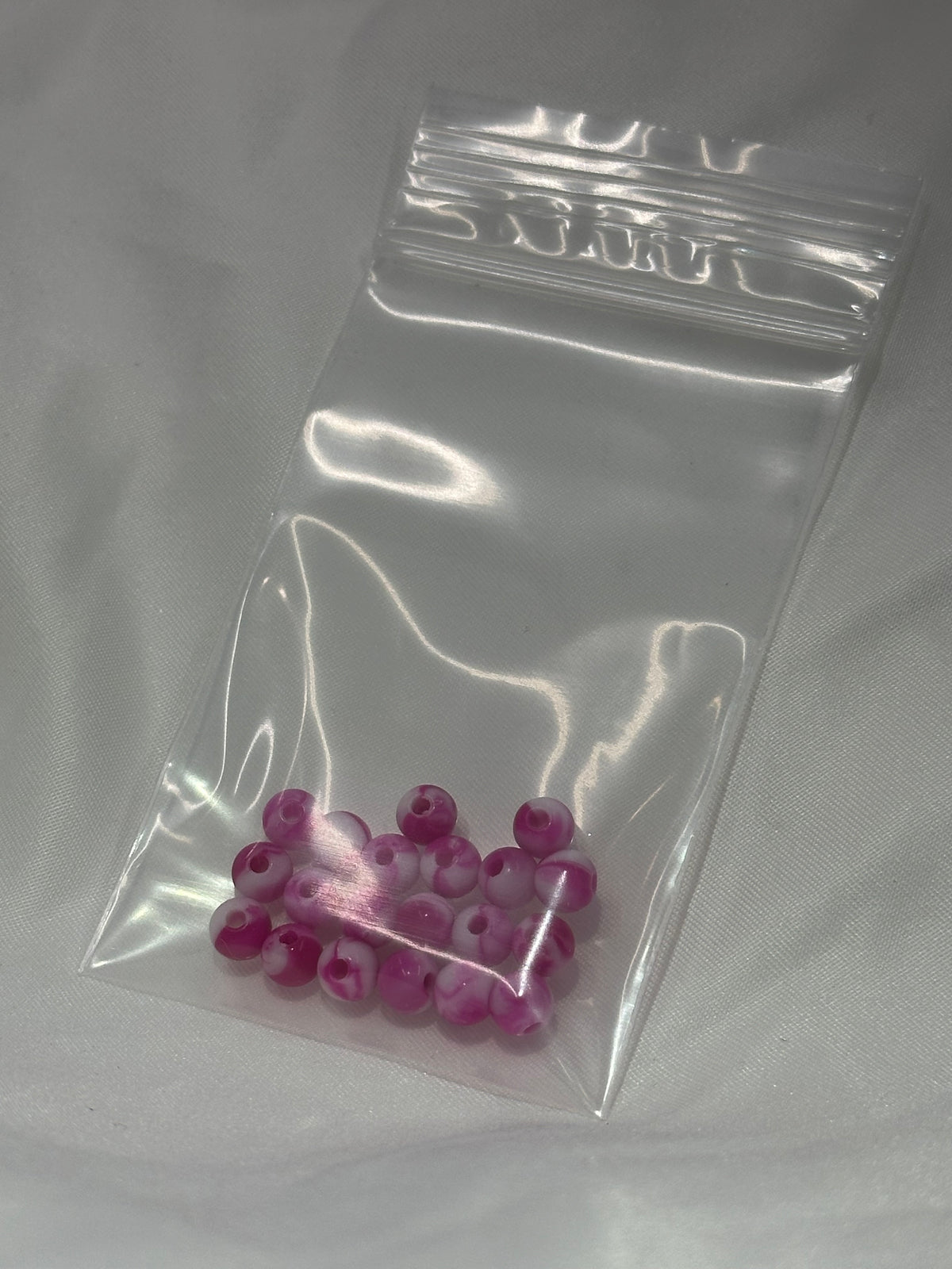 Pink/White Swirl 6mm Beads